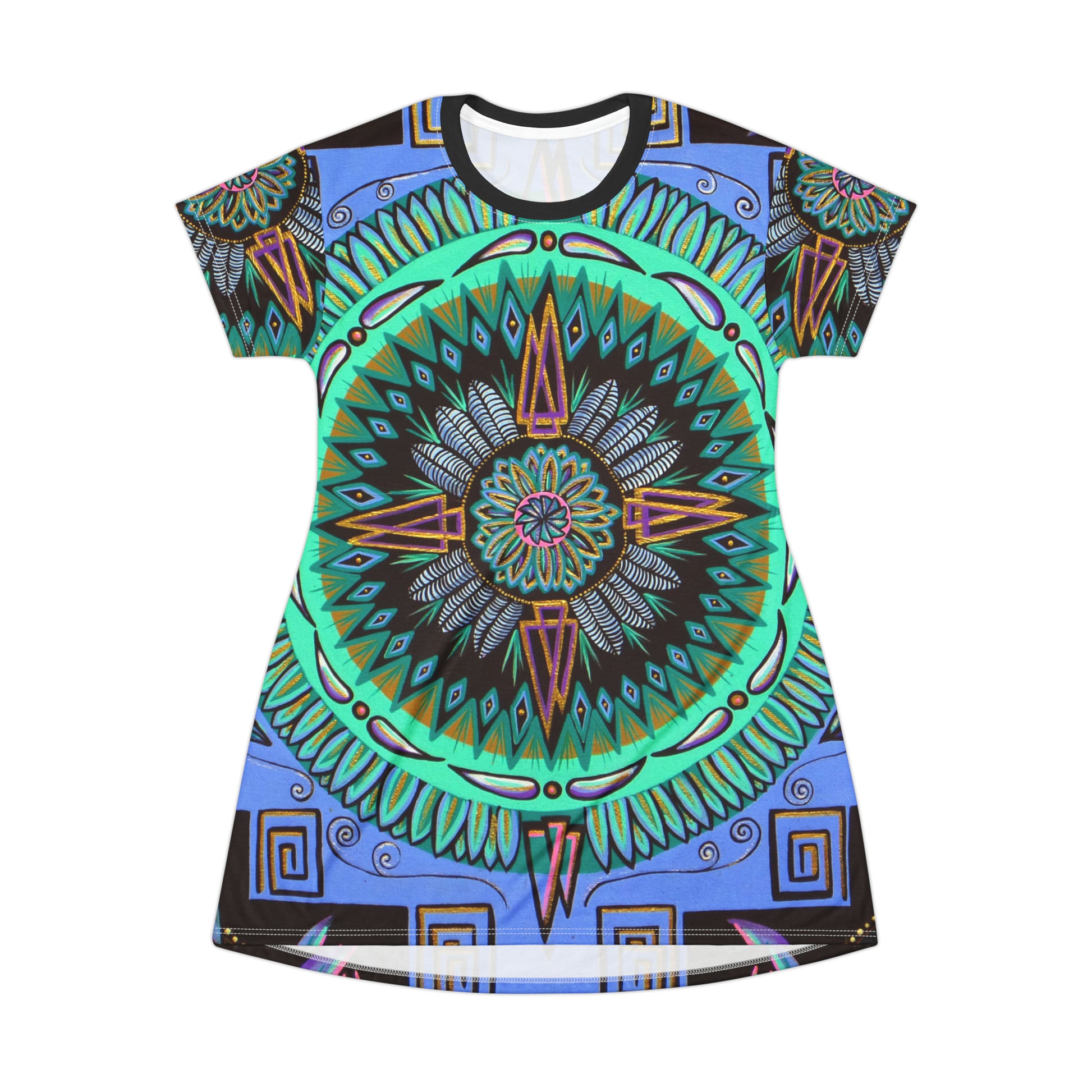 "Plumachakana" Ladies T-Shirt Dress - Blue Flame Array All Over Prints