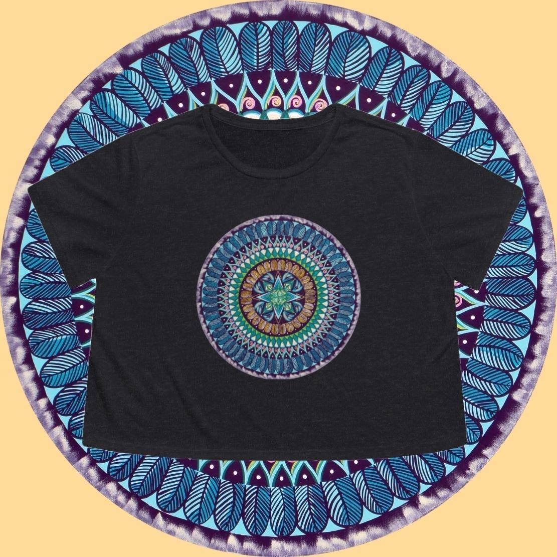 "AquilazurA Kryst'dala" Flowy Cropped Tee - Blue Flame Array T-Shirt