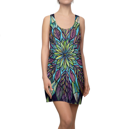 "Krystalhoja" Ladies Racerback Dress - Blue Flame Array XS All Over Prints