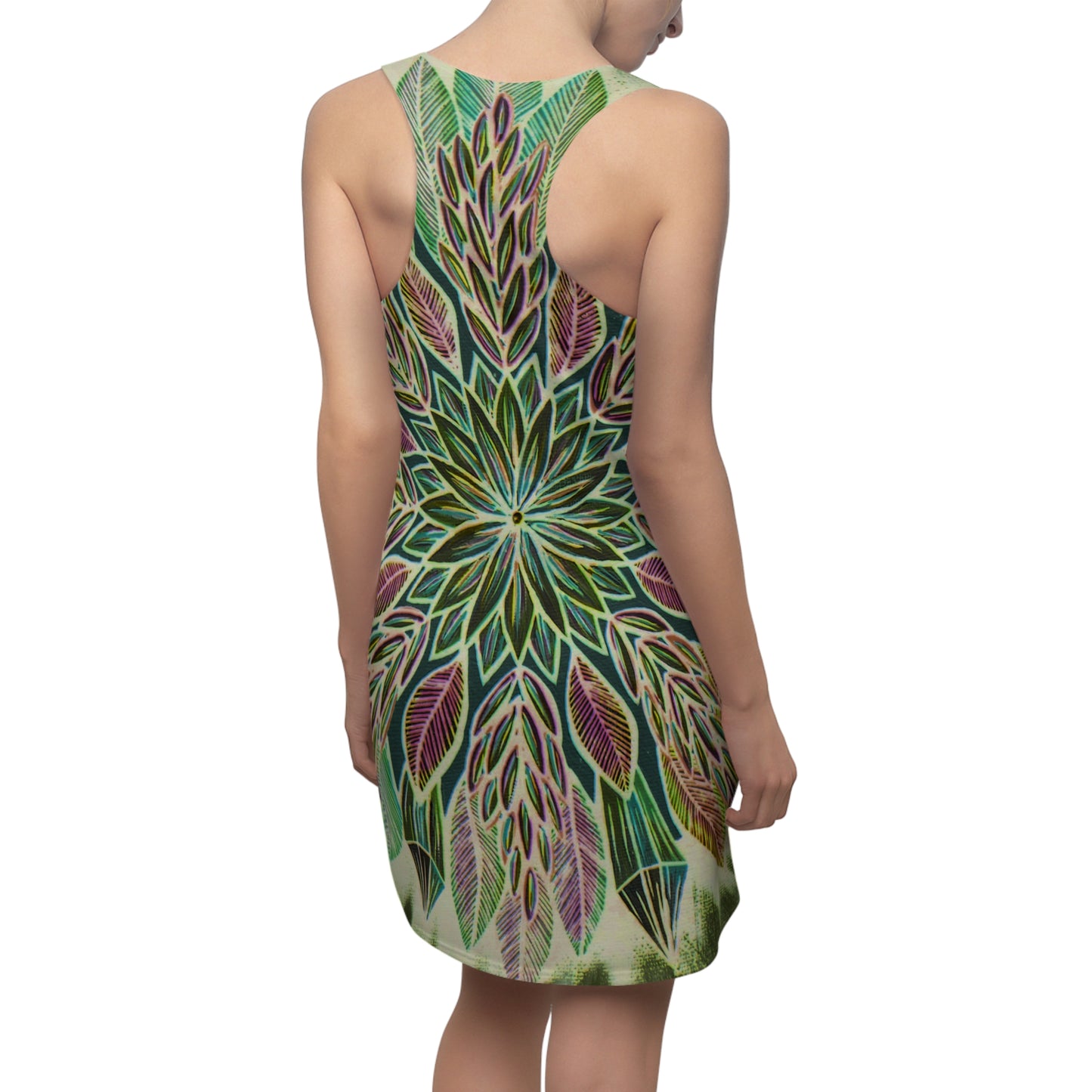 "Krystalhoja Verde" Ladies Racerback Dress - Blue Flame Array All Over Prints