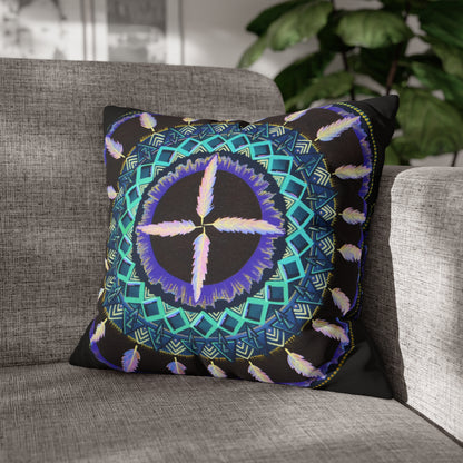 "Cuatro Vientos" Dreamcatcher Pillow Cover - Blue Flame Array 18" × 18" Home Decor