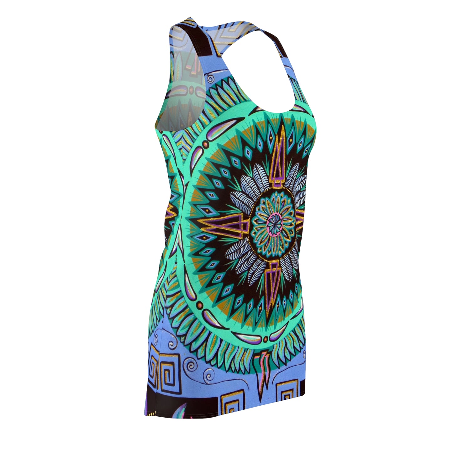 "Plumachakana" Ladies Racerback Dress - Blue Flame Array All Over Prints