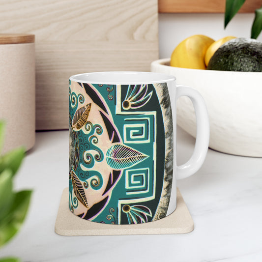 "Hojachakanazura" White Ceramic Mug - Blue Flame Array 11oz Mug