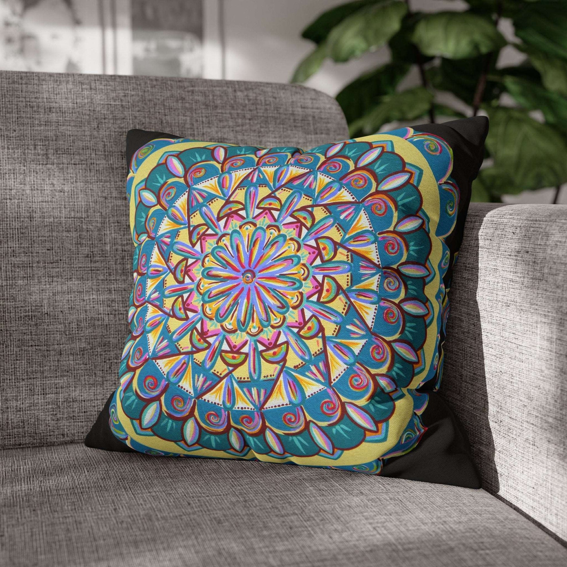 "Almandalayana" Dreamcatcher Pillow Cover - Blue Flame Array 18" × 18" Home Decor