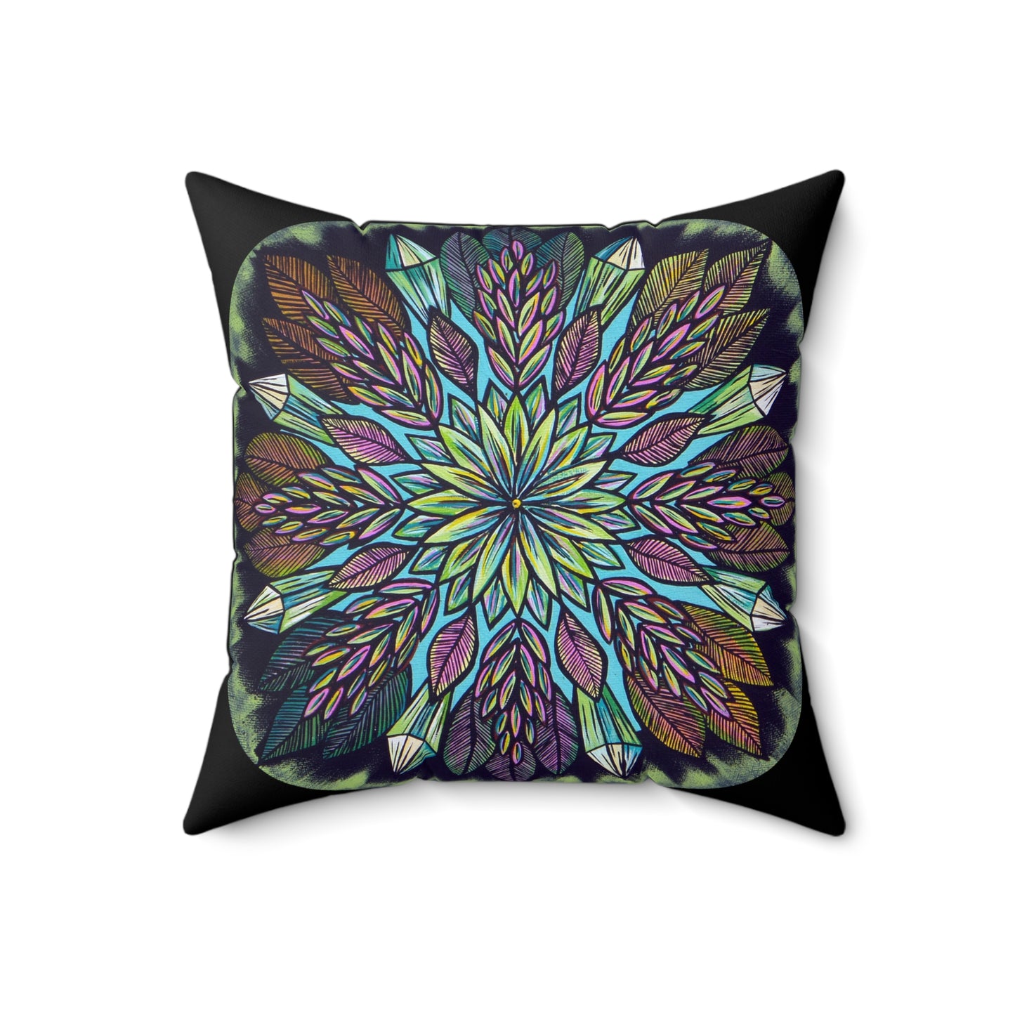 "Krystalhoja" Dreamcatcher Pillow - Blue Flame Array 18" × 18" Home Decor