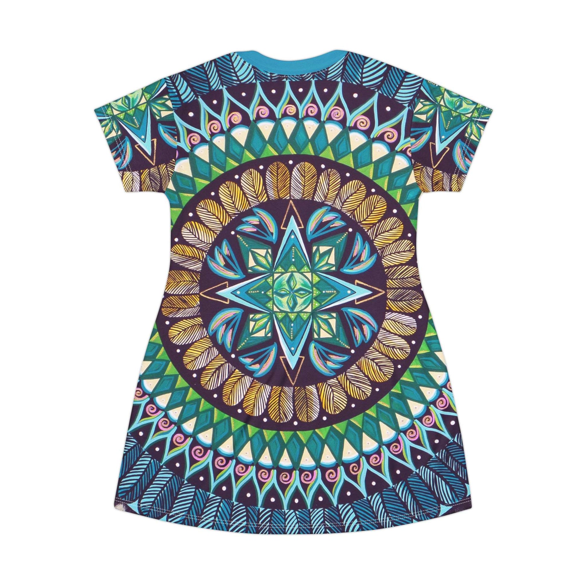 "AquilazurA Krys'dala" Ladies T-Shirt Dress - Blue Flame Array All Over Prints