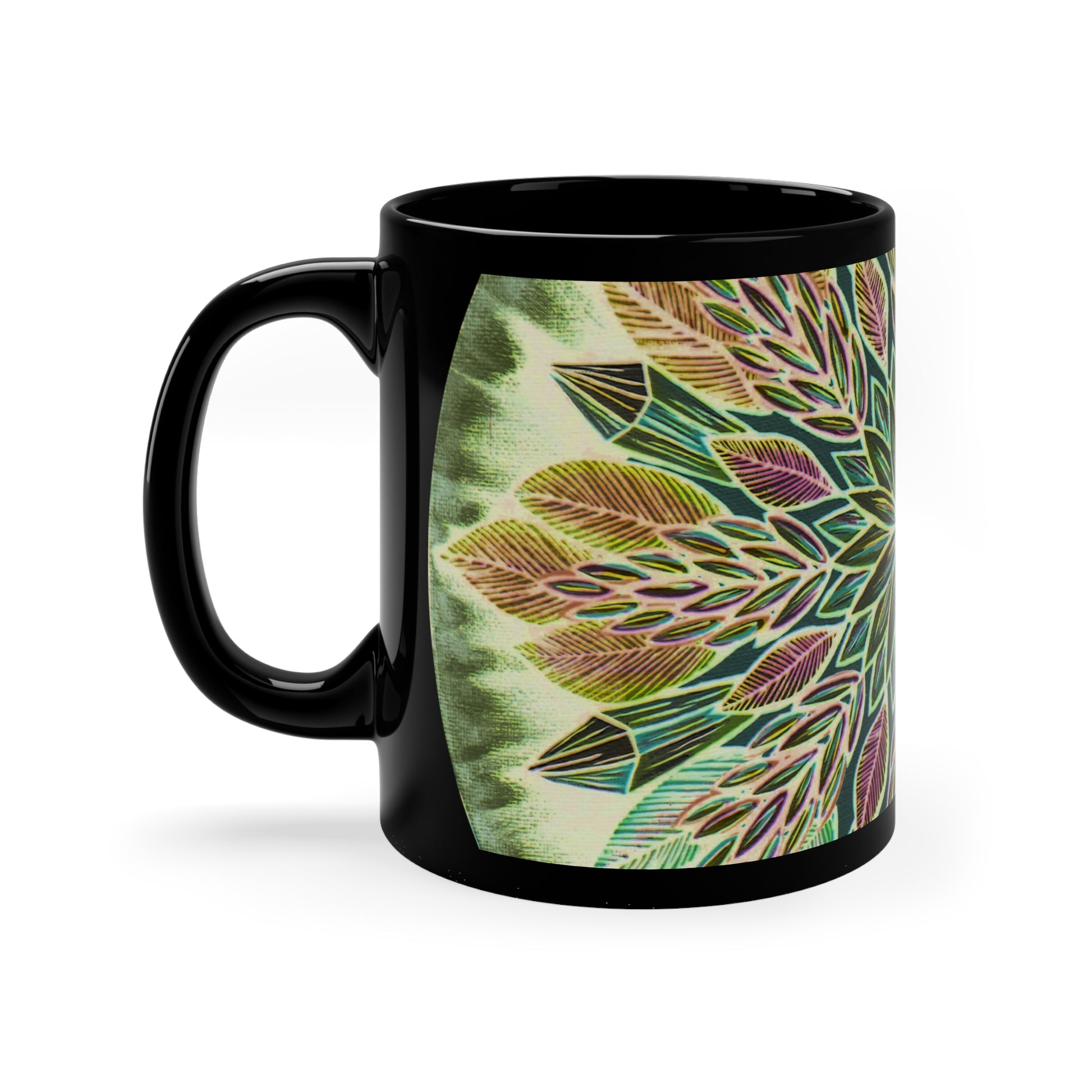 "Krystalhoja Verde" Black Ceramic Mug - Blue Flame Array Mug