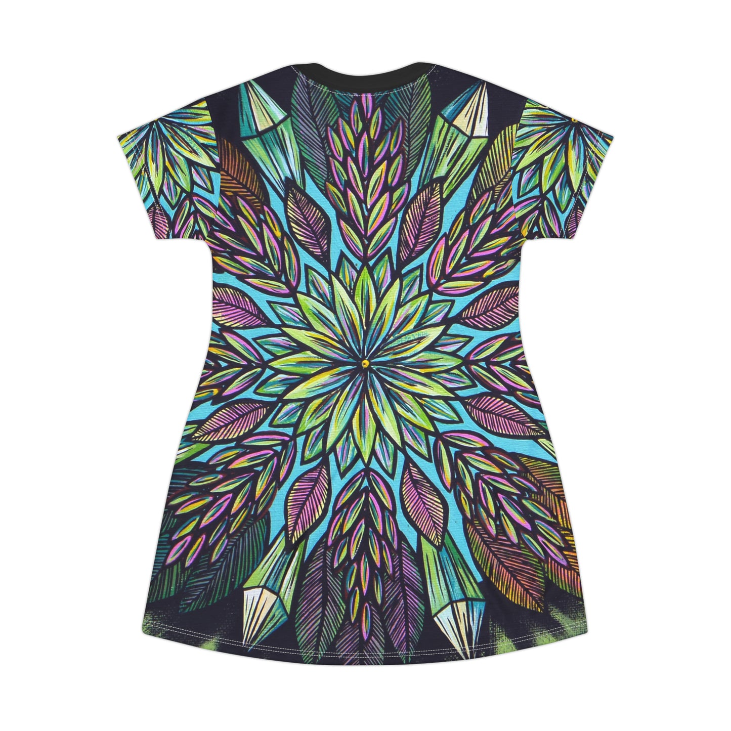 "Krystalhoja" Ladies T-Shirt Dress - Blue Flame Array All Over Prints