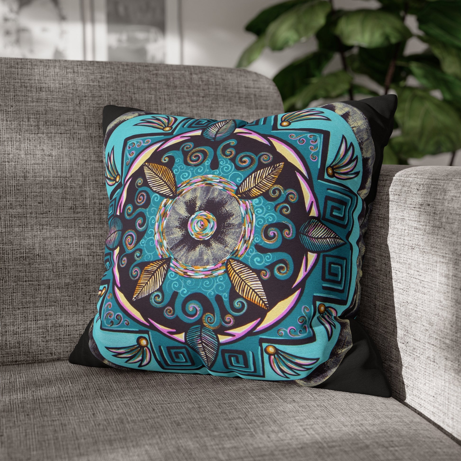 "Hojachakana" Dreamcatcher Pillow Cover - Blue Flame Array 18" × 18" Home Decor