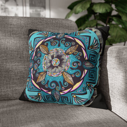 "Hojachakana" Dreamcatcher Pillow Cover - Blue Flame Array 18" × 18" Home Decor