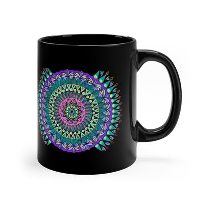 "Mandaladiosa" Black Ceramic Mug - Blue Flame Array Mug