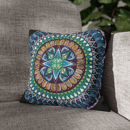 "AquilazurA Kryst'dala" Dreamcatcher Pillow Cover - Blue Flame Array 14" × 14" Home Decor