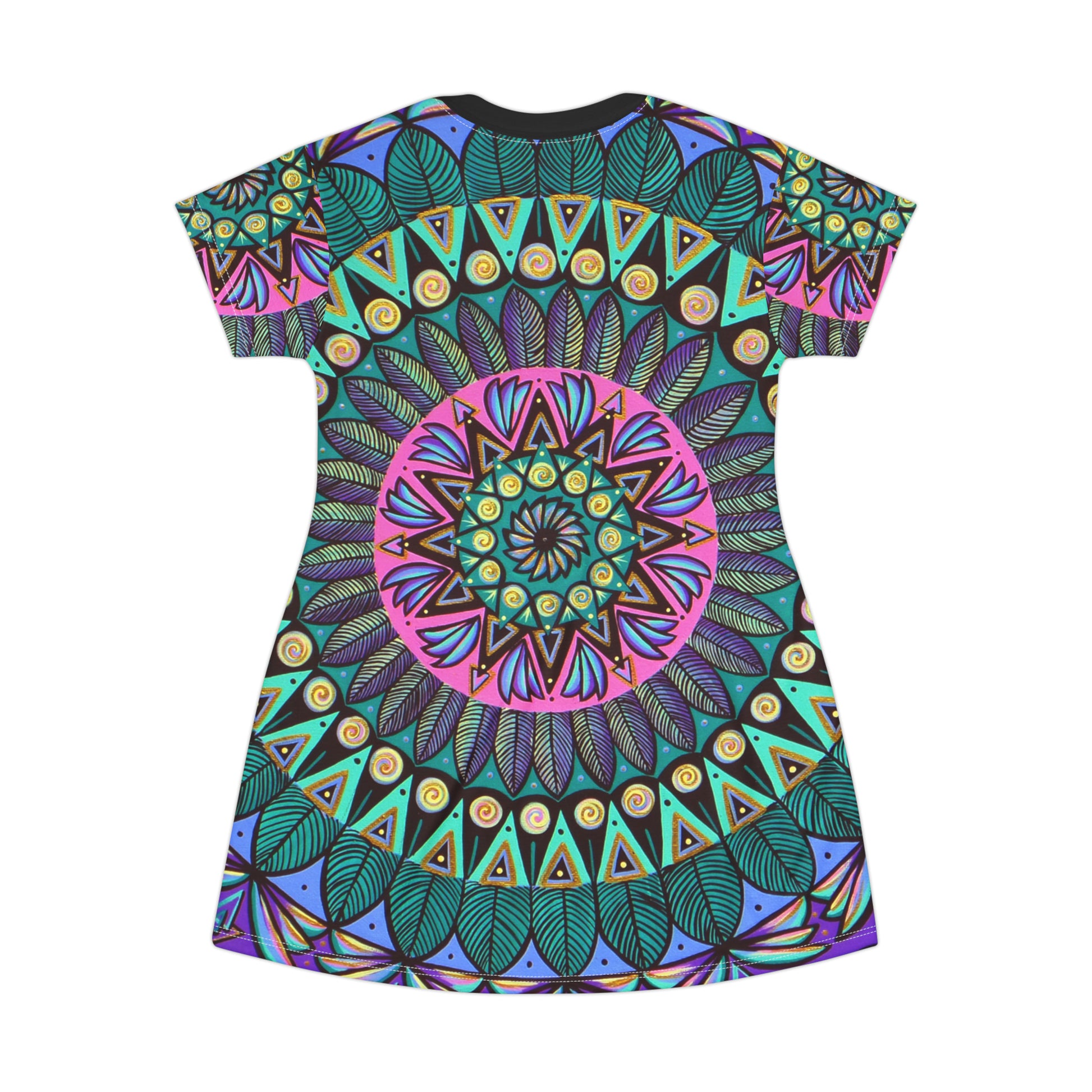 "Mandaladiosa" Ladies T-Shirt Dress - Blue Flame Array All Over Prints