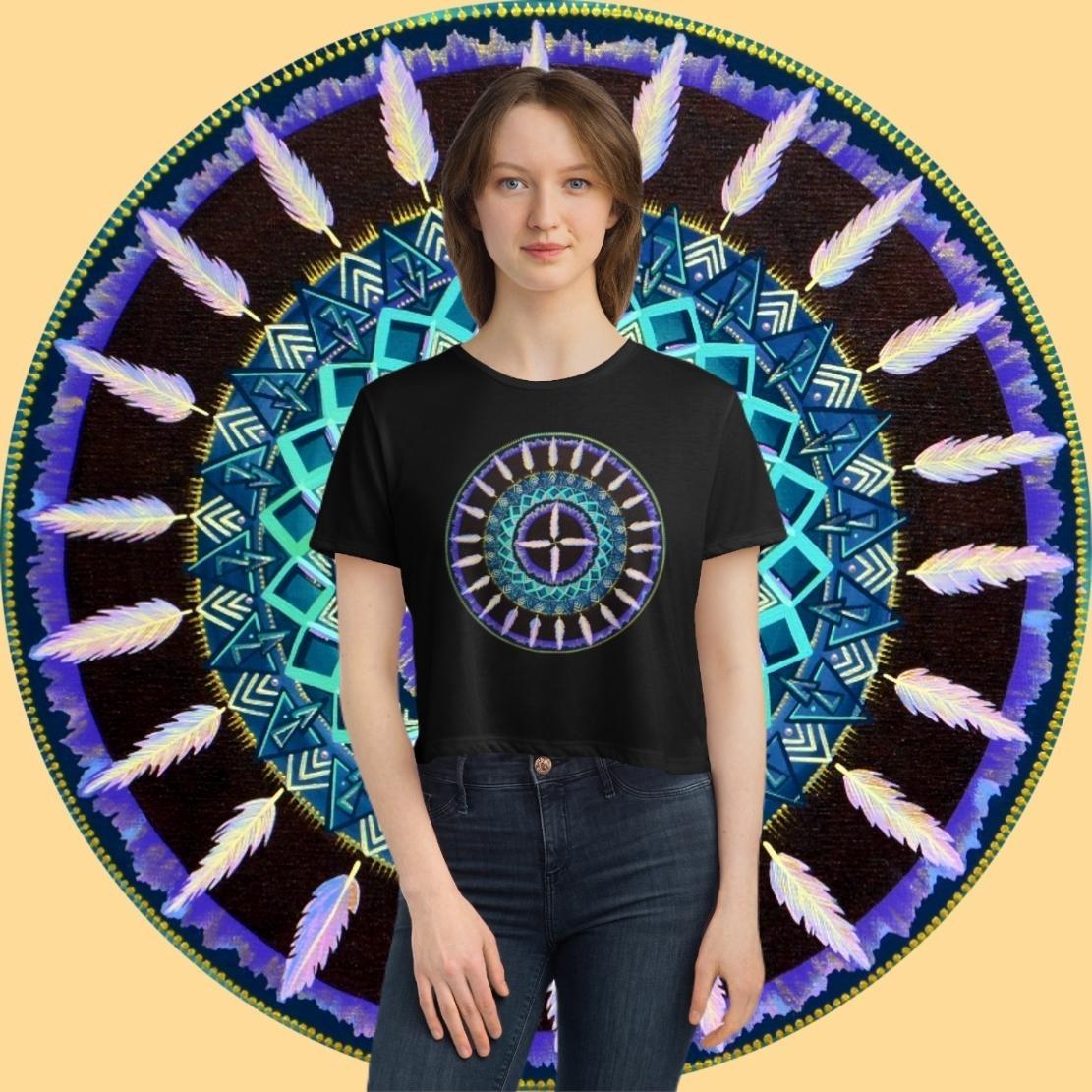 "Cuatro Vientos" Flowy Cropped Tee - Blue Flame Array T-Shirt