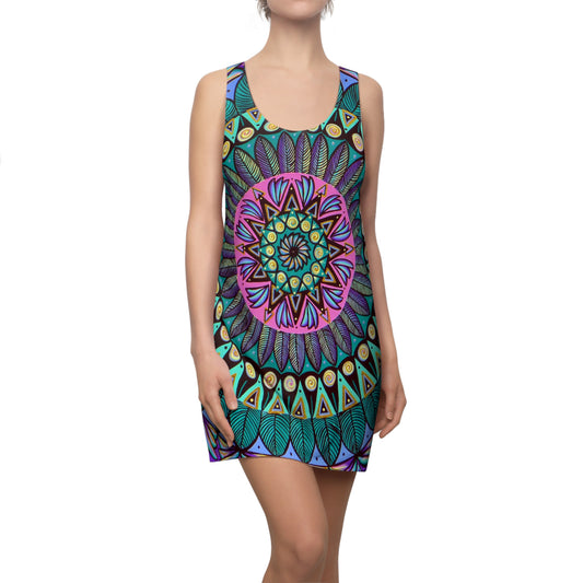 "Mandaladiosa" Ladies Racerback Dress - Blue Flame Array XS All Over Prints