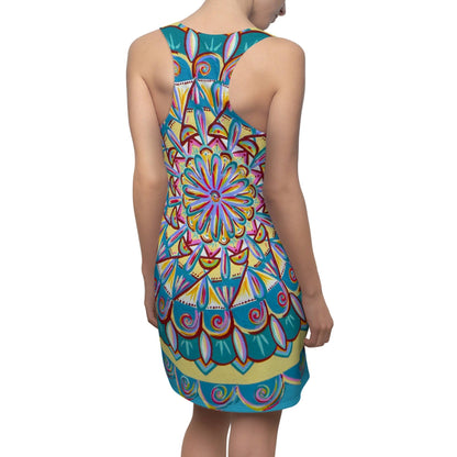 "Almandalayana" Ladies Racerback Dress - Blue Flame Array All Over Prints