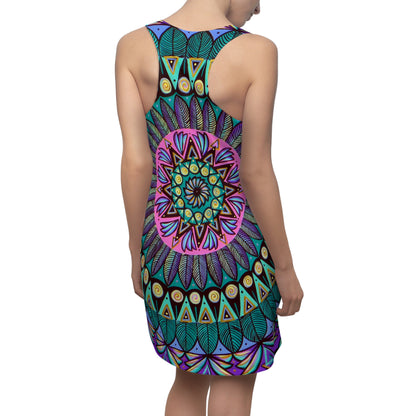 "Mandaladiosa" Ladies Racerback Dress - Blue Flame Array All Over Prints