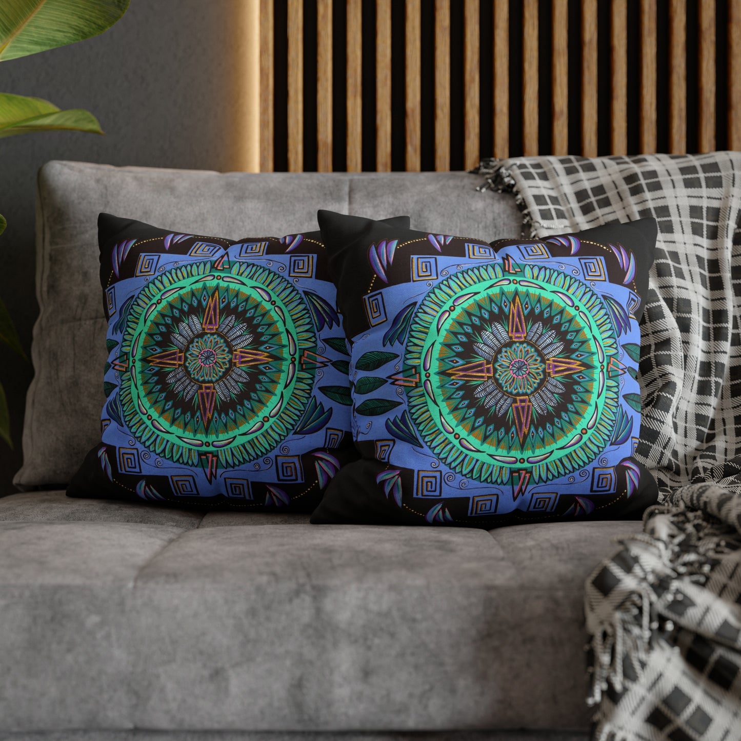 "Plumachakana" Dreamcatcher Pillow Cover - Blue Flame Array Home Decor