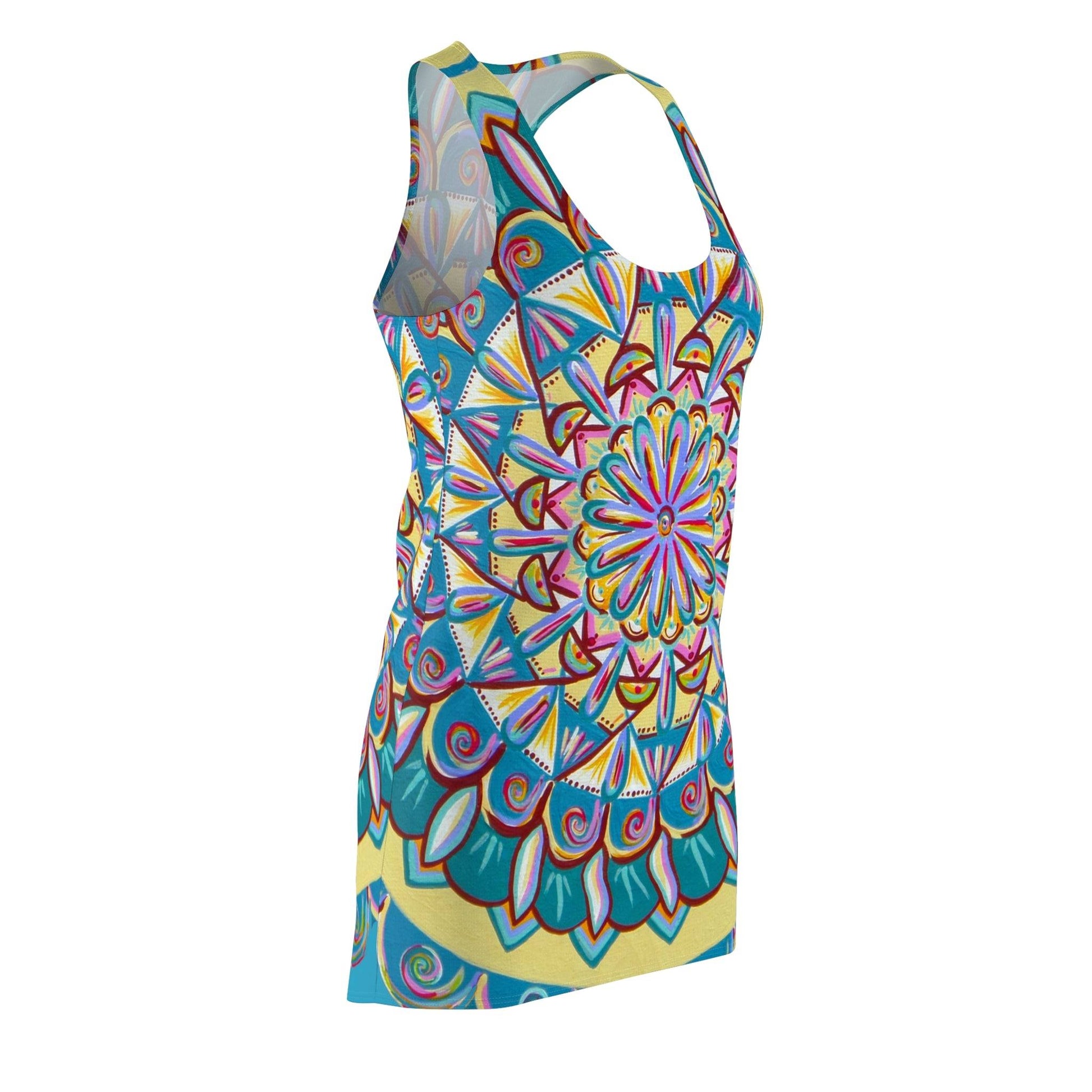 "Almandalayana" Ladies Racerback Dress - Blue Flame Array All Over Prints