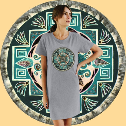 "Hojachakanazura" Organic T-Shirt Dress - Blue Flame Array T-Shirt