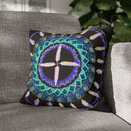 "Cuatro Vientos" Dreamcatcher Pillow Cover - Blue Flame Array 16" × 16" Home Decor