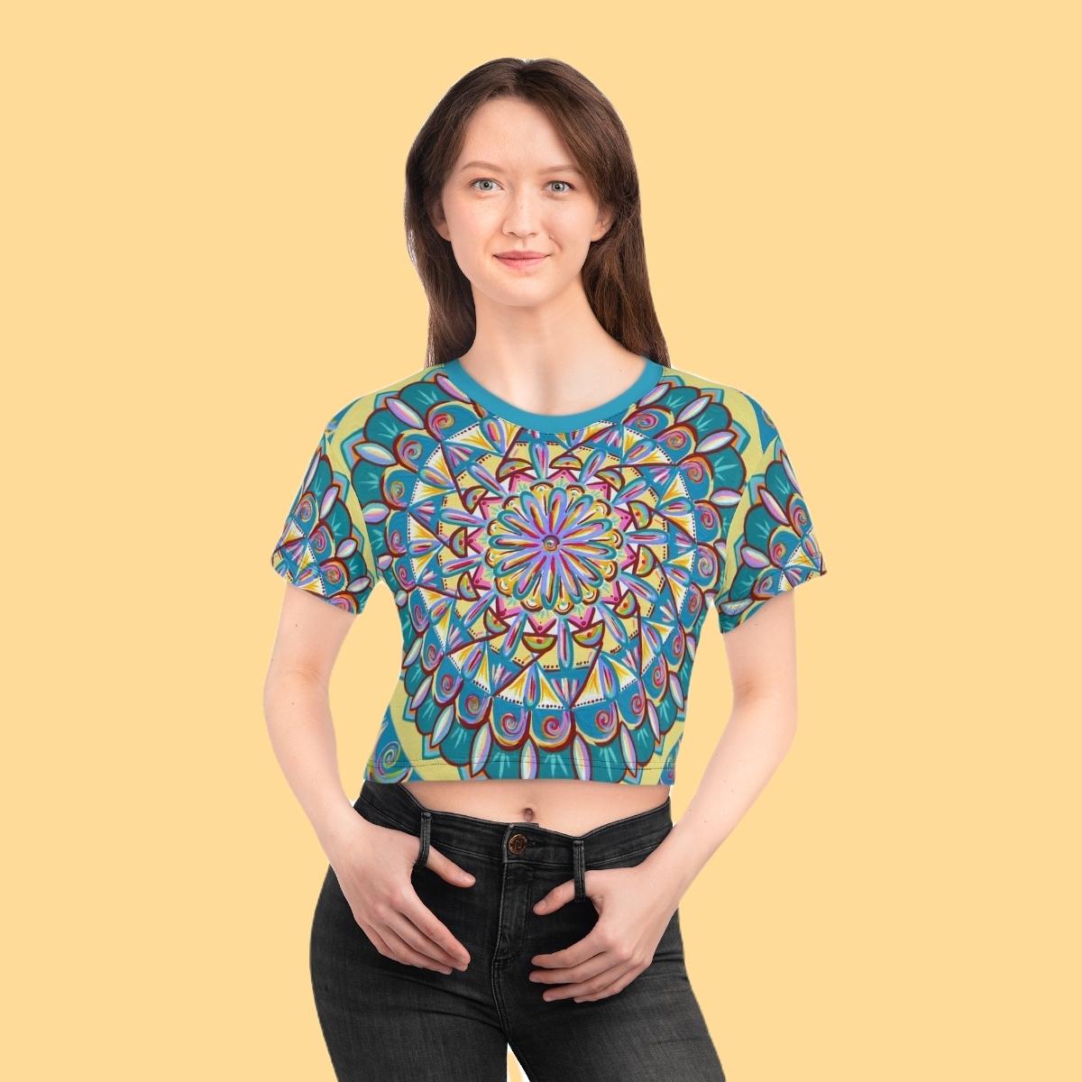 "Almandalayana" Crop Tee - Blue Flame Array All Over Prints