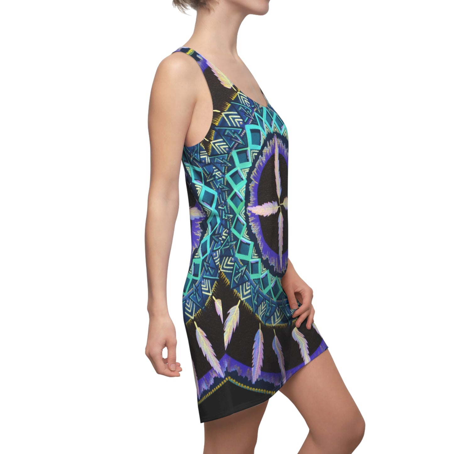 "Cuatro Vientos" Ladies Racerback Dress - Blue Flame Array All Over Prints