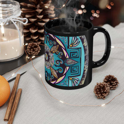 "Hojachakana" Black Ceramic Mug - Blue Flame Array 11oz Mug