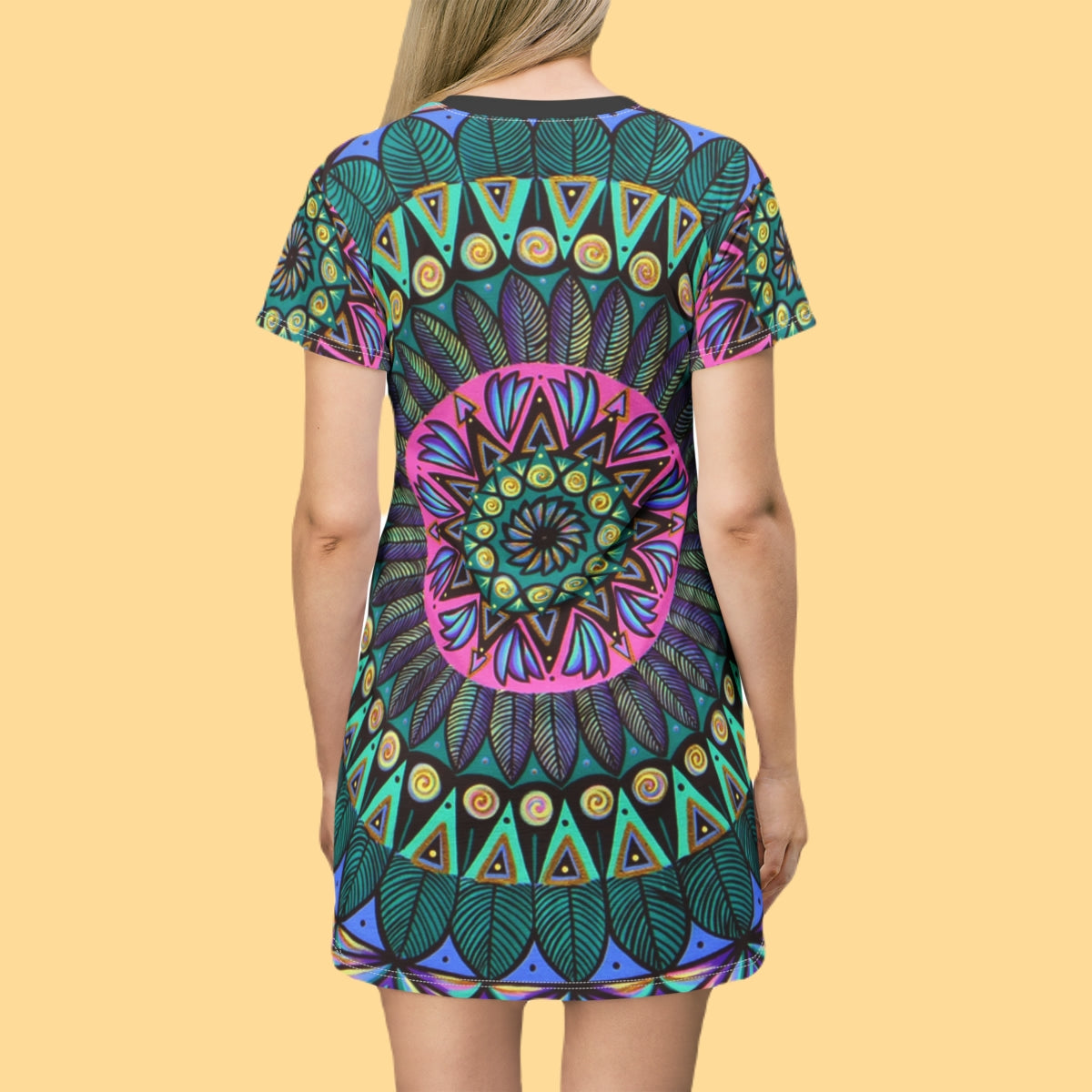 "Mandaladiosa" Ladies T-Shirt Dress - Blue Flame Array All Over Prints