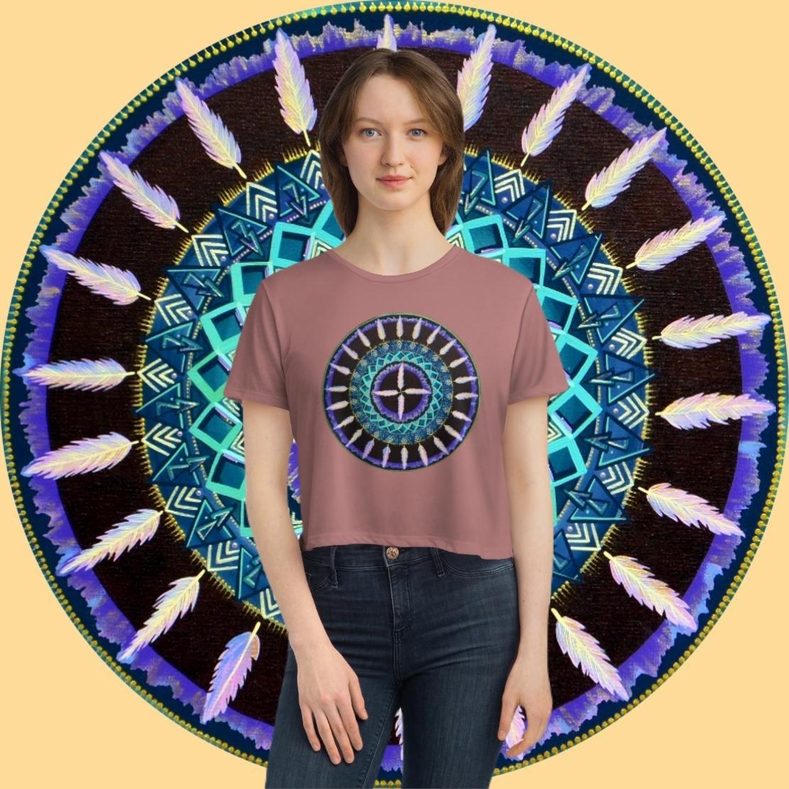 "Cuatro Vientos" Flowy Cropped Tee - Blue Flame Array T-Shirt