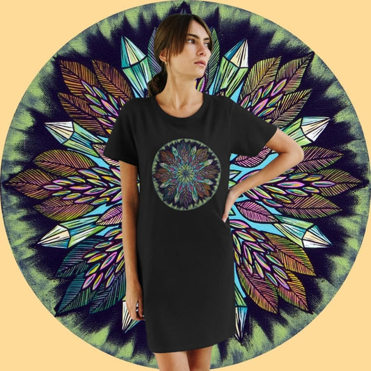 "Krystalhoja" Organic T-Shirt Dress - Blue Flame Array T-Shirt