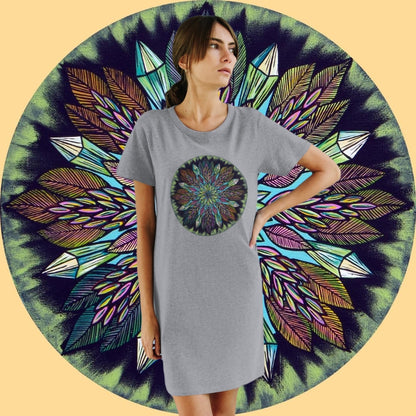 "Krystalhoja" Organic T-Shirt Dress - Blue Flame Array T-Shirt