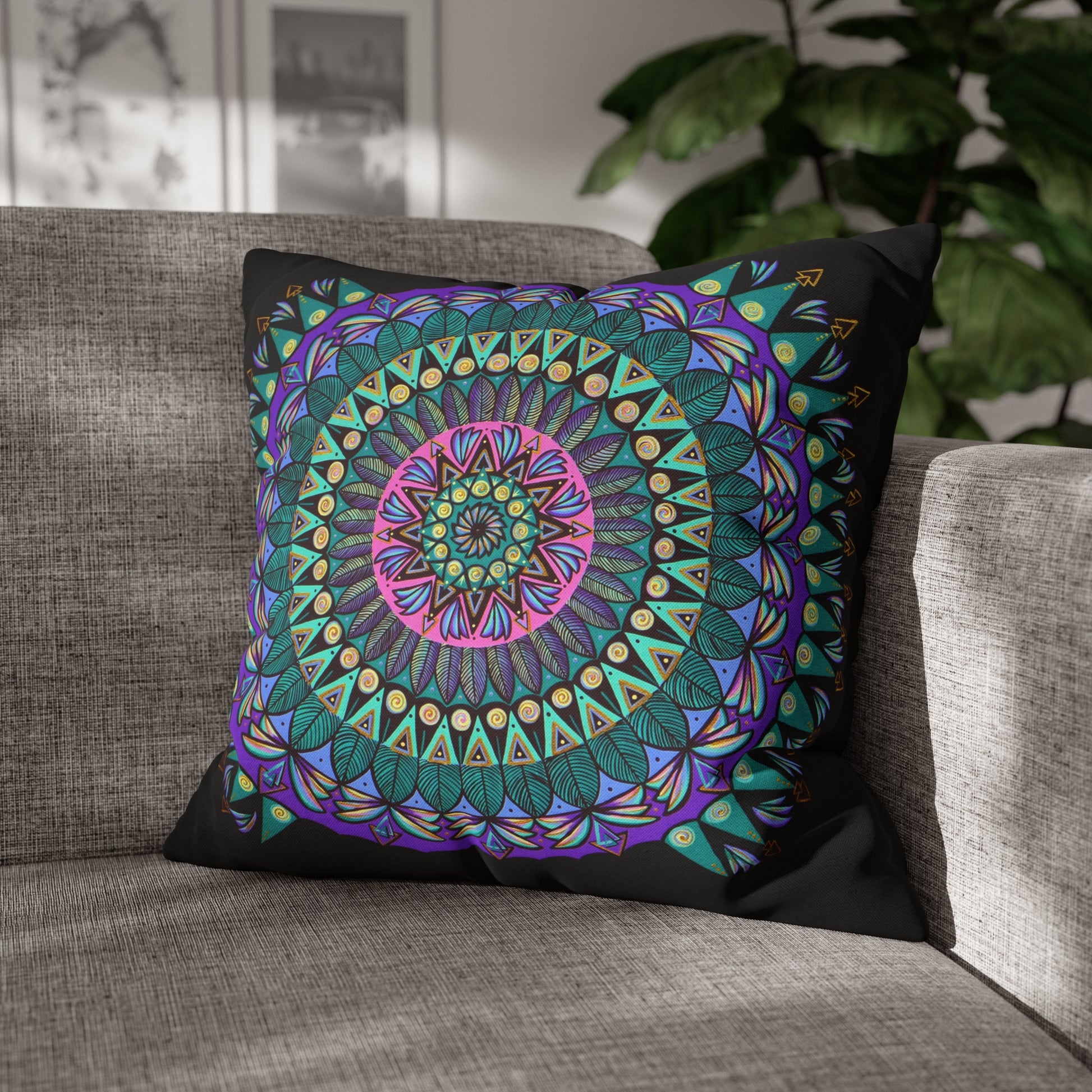 "Mandaladiosa" Dreamcatcher Pillow Cover - Blue Flame Array 20" × 20" Home Decor