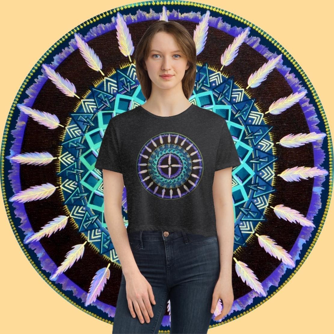 "Cuatro Vientos" Flowy Cropped Tee - Blue Flame Array T-Shirt