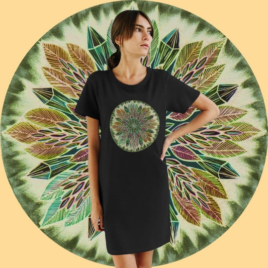 "Krystalhoja Verde" Organic T-Shirt Dress - Blue Flame Array T-Shirt