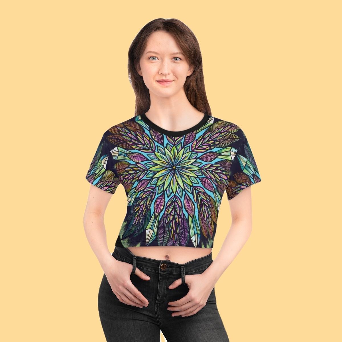 "Krystalhoja" Crop Tee - Blue Flame Array All Over Prints