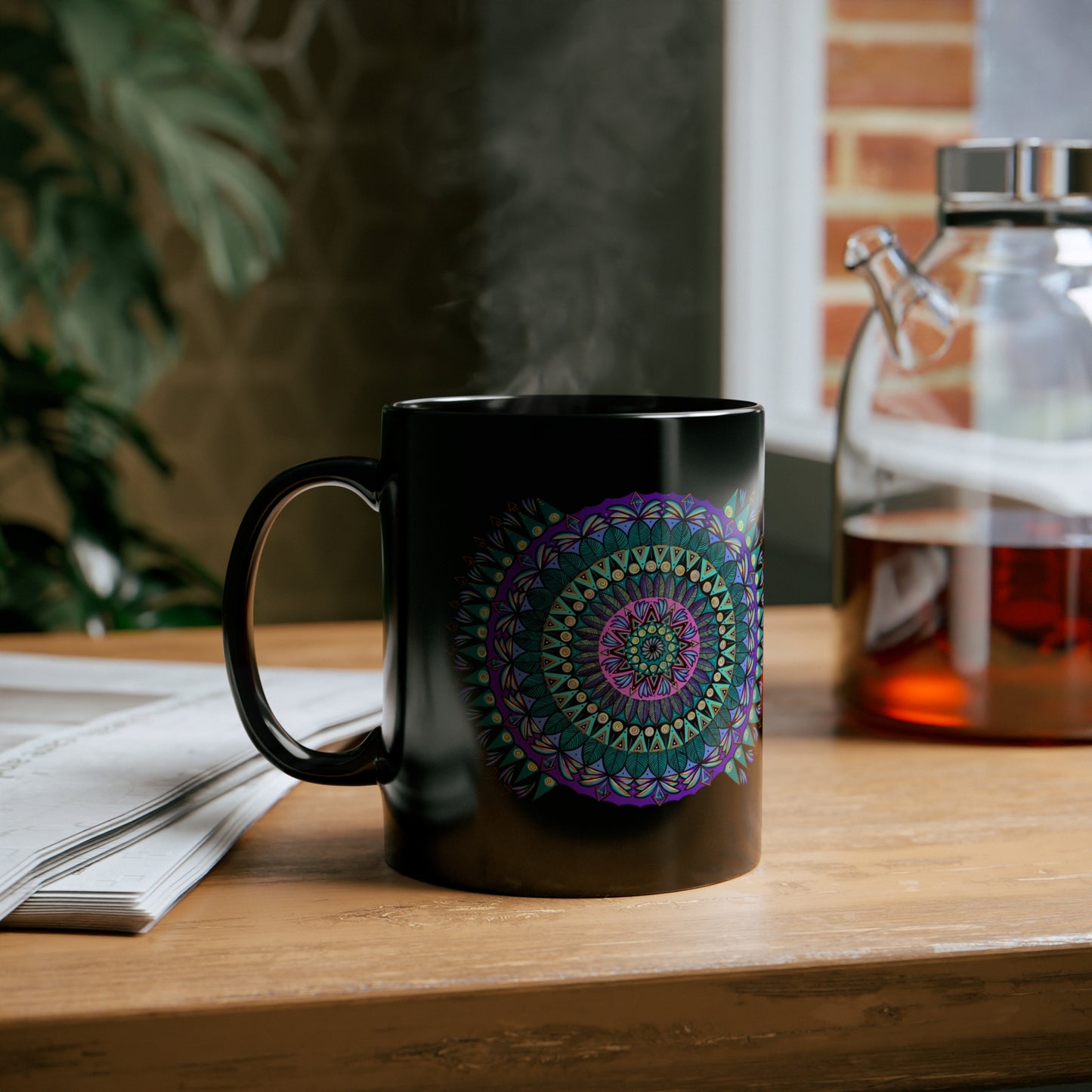 "Mandaladiosa" Black Ceramic Mug - Blue Flame Array Mug