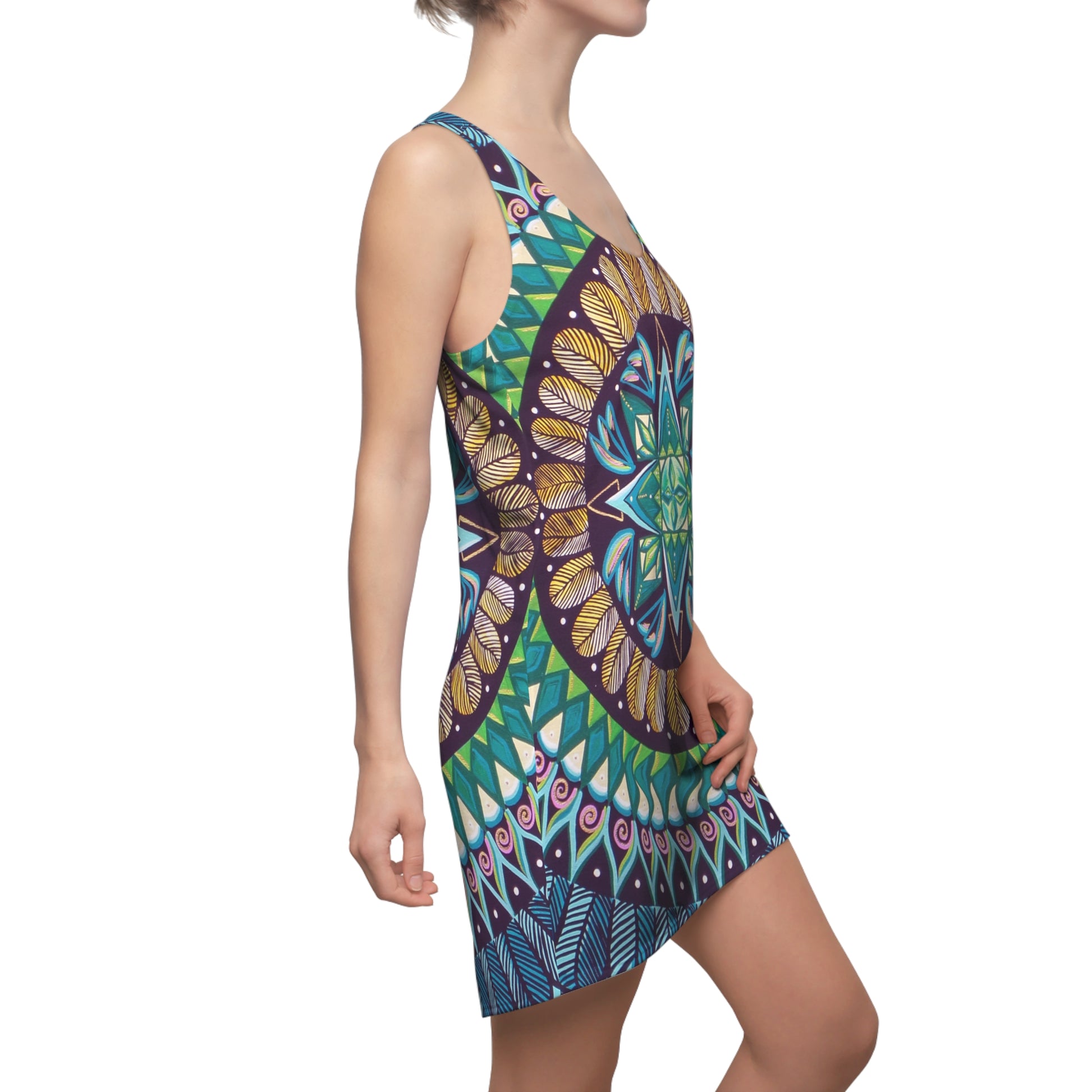 "AquilazurA Kryst'dala" Ladies Racerback Dress - Blue Flame Array All Over Prints