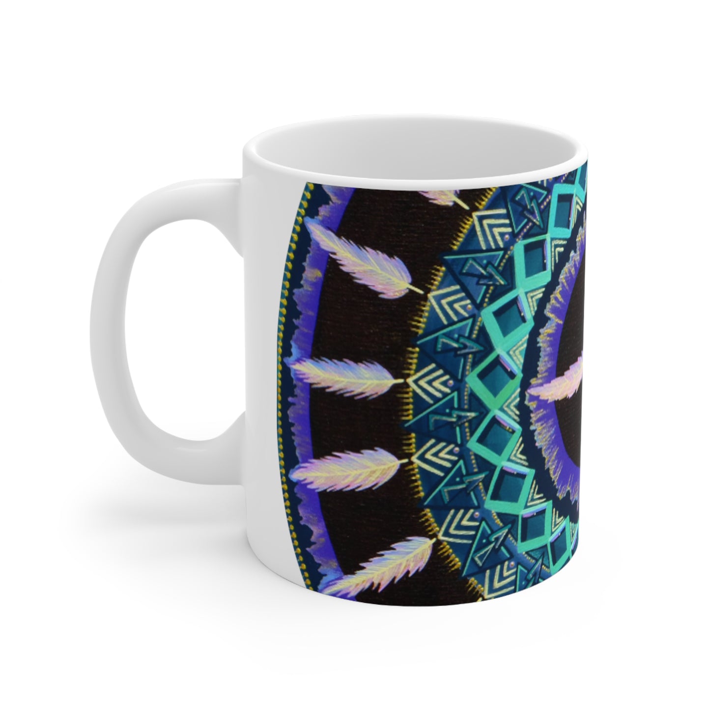 "Cuatro Vientos" White Ceramic Mug - Blue Flame Array Mug