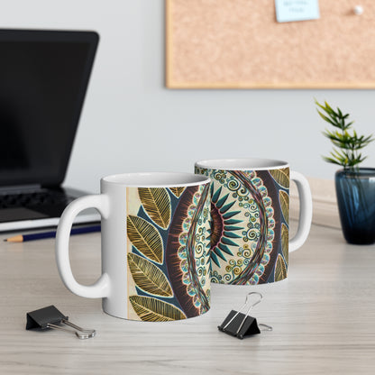 "Mandalamirajna" White Ceramic Mug