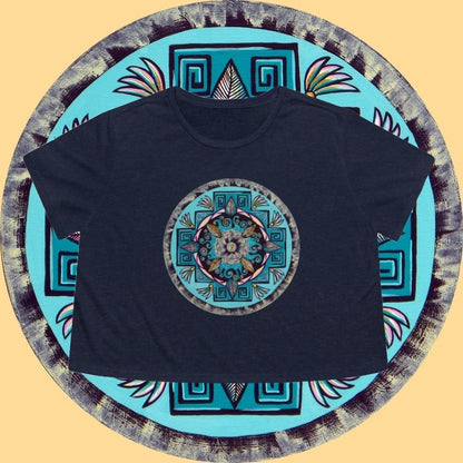 "Hojachakana" Flowy Cropped Tee - Blue Flame Array T-Shirt