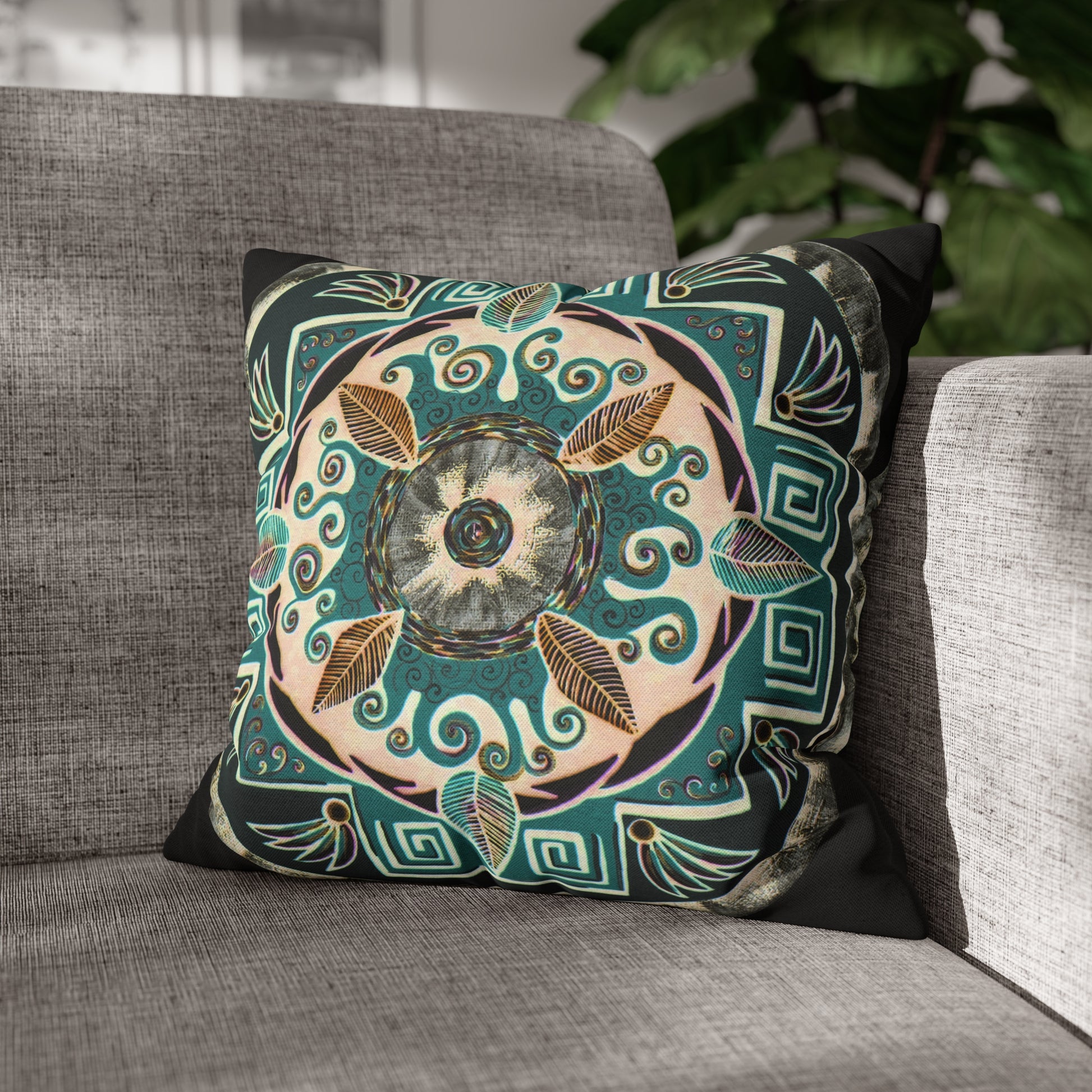 "Hojachakanazura" Dreamcatcher Pillow Cover - Blue Flame Array 16" × 16" Home Decor