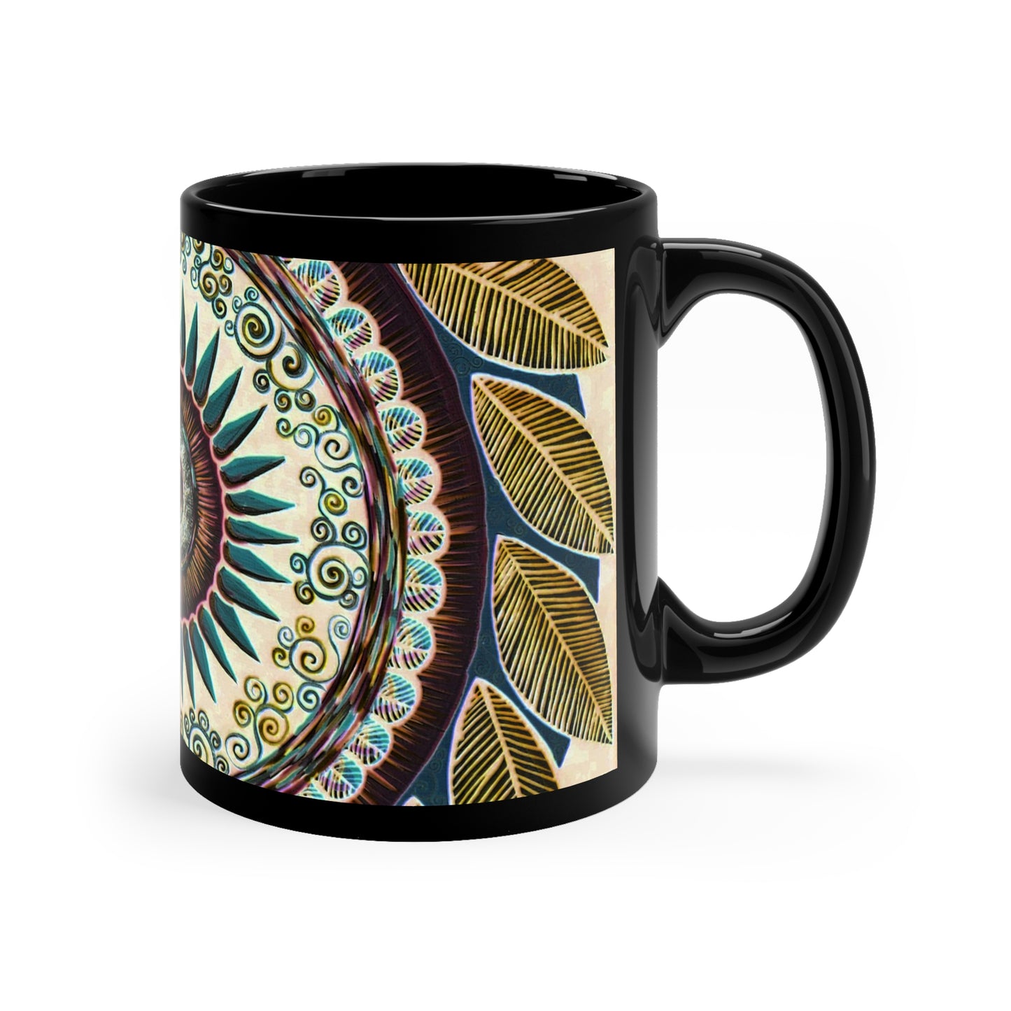 "Mandalamirajna" Black Ceramic Mug