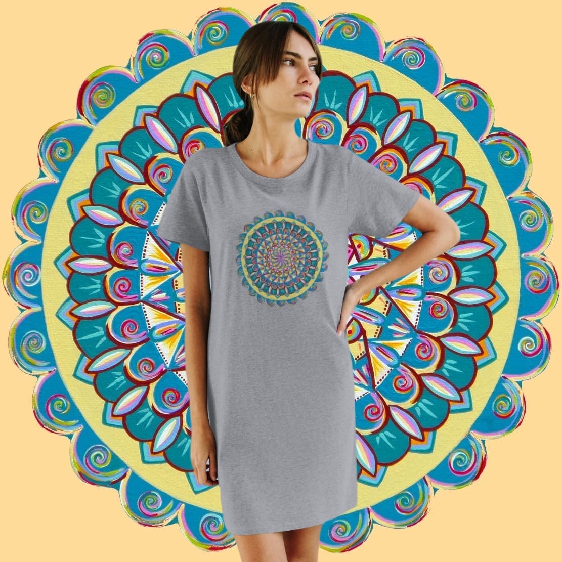 "Almandalayana" Ladies Organic T-Shirt Dress - Blue Flame Array T-Shirt