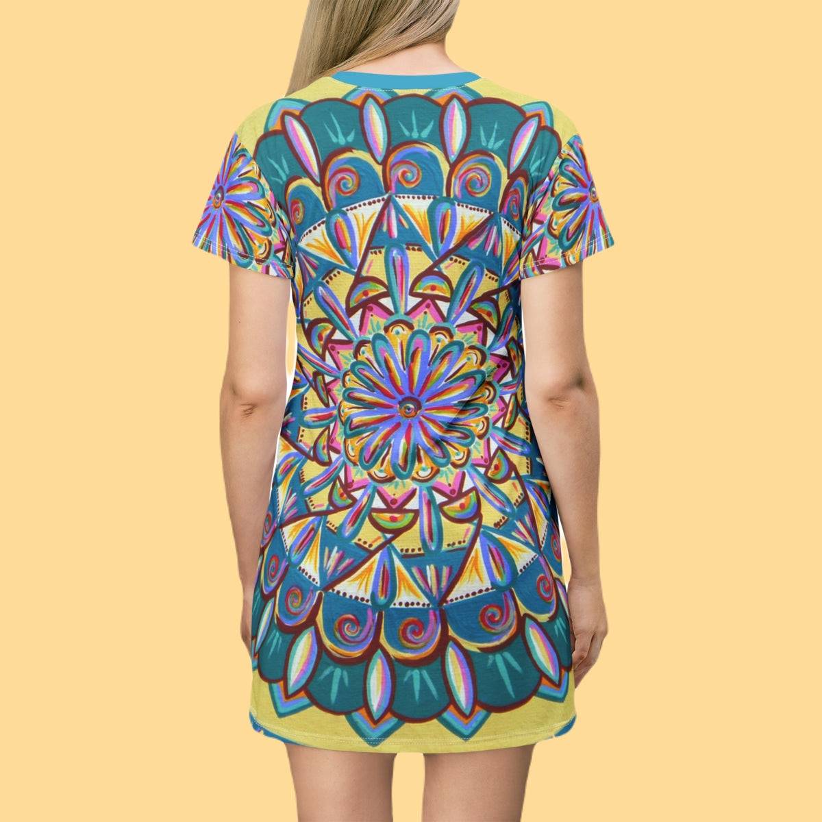 "Almandalayana" Ladies T-Shirt Dress - Blue Flame Array All Over Prints