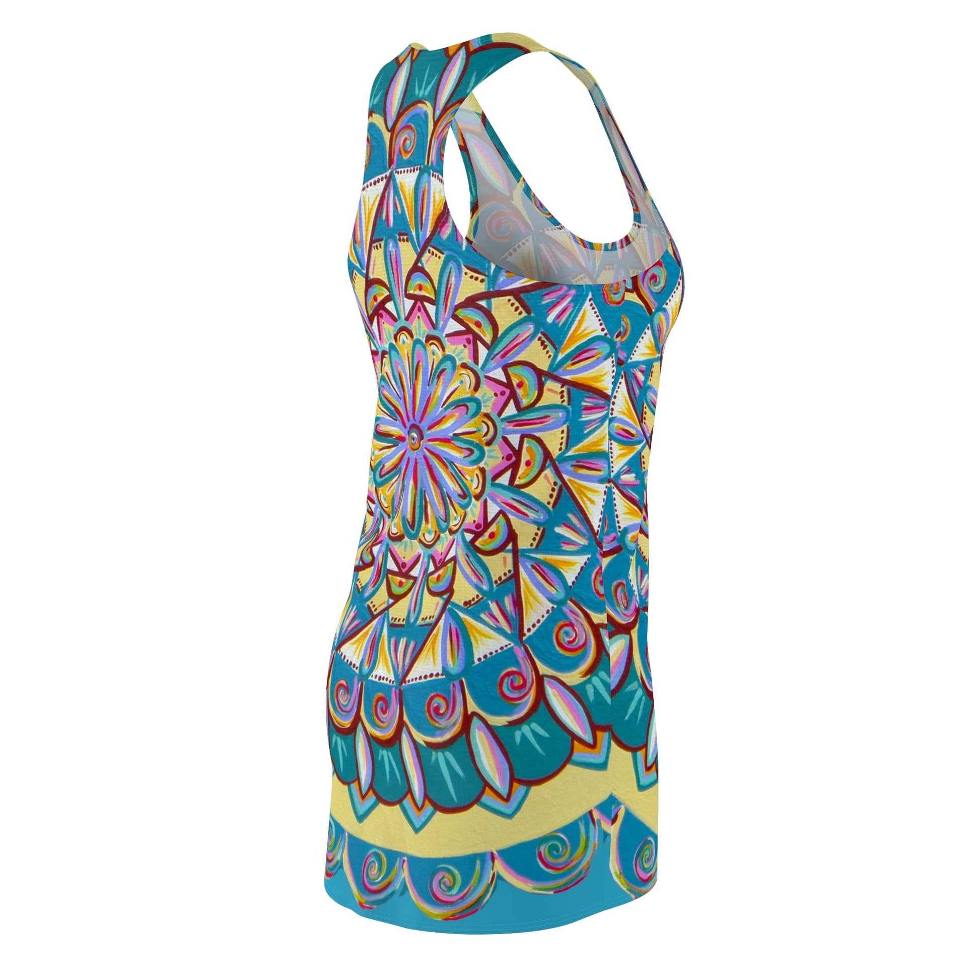 "Almandalayana" Ladies Racerback Dress - Blue Flame Array All Over Prints