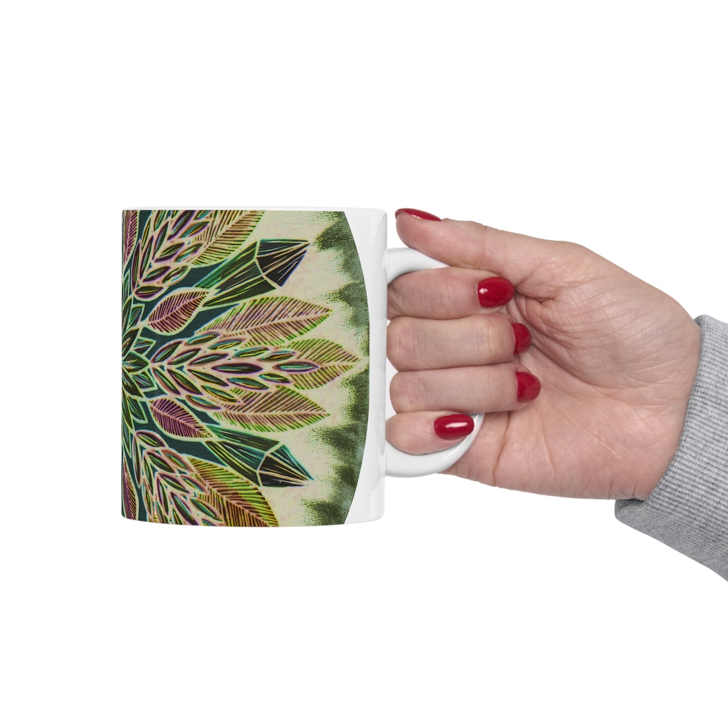 "Krystalhoja Verde" White Ceramic Mug - Blue Flame Array Mug