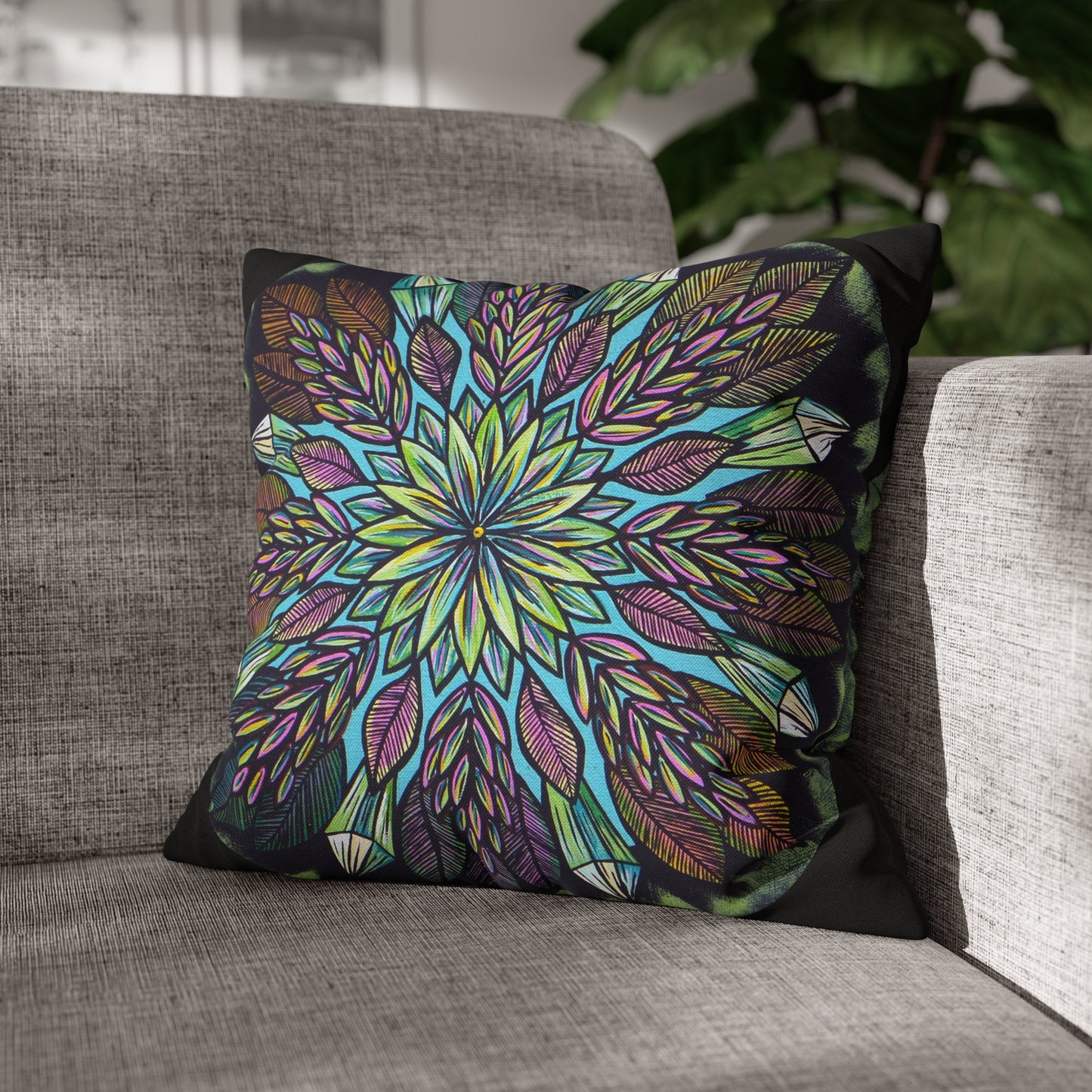 "Krystalhoja" Dreamcatcher Pillow Cover - Blue Flame Array 16" × 16" Home Decor