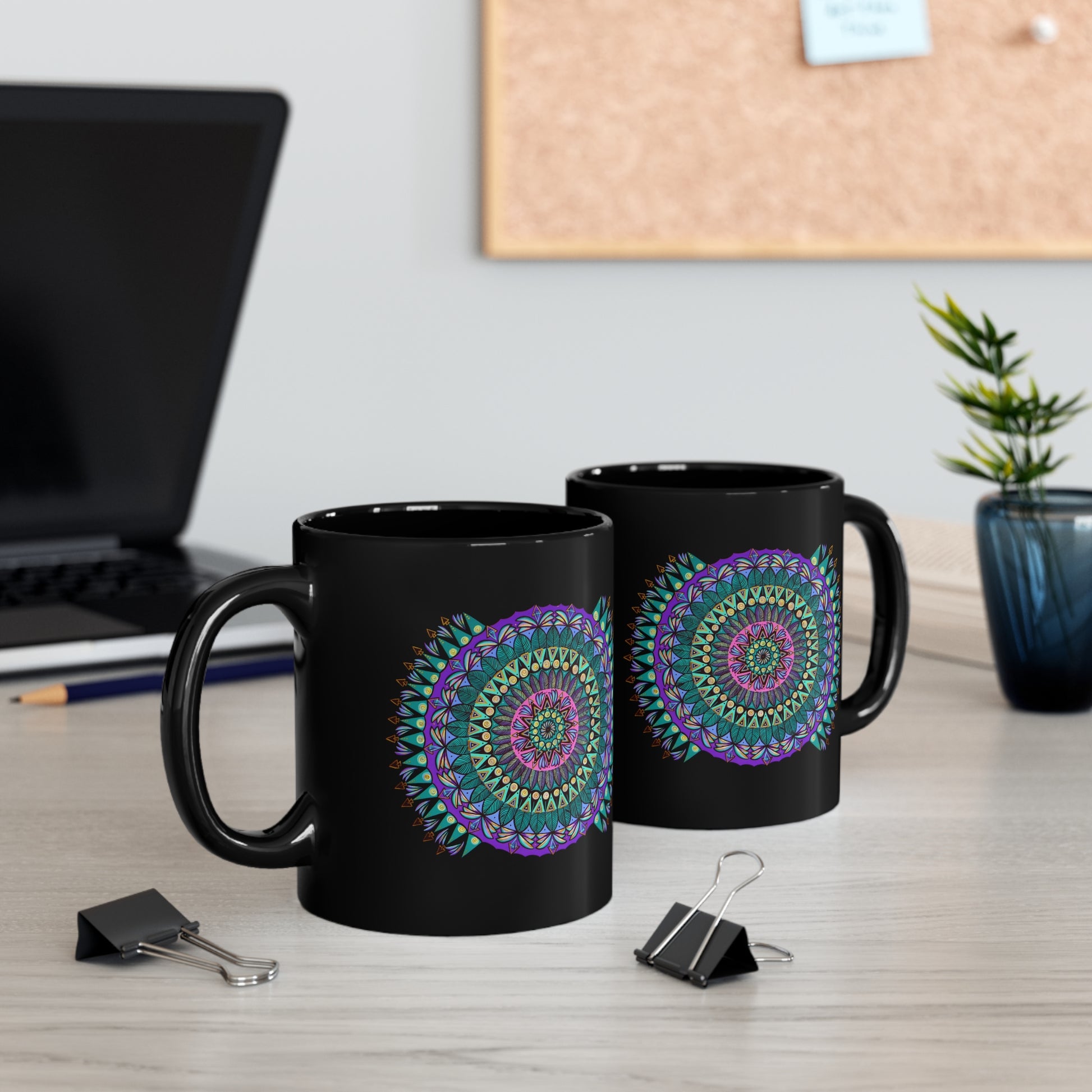 "Mandaladiosa" Black Ceramic Mug - Blue Flame Array Mug