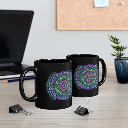 "Mandaladiosa" Black Ceramic Mug - Blue Flame Array Mug